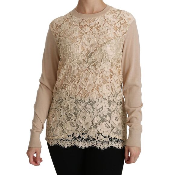 Dolce & Gabbana Dolce Gabbana Lace Pullover Sweater Women Beige Tops & T-Shirts